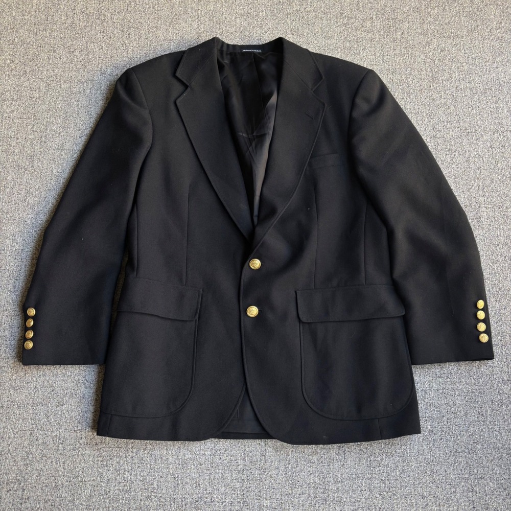 Johnny Bench Blazer Mens 38S MVP Collection Black Gold Crest Button Sport Coat